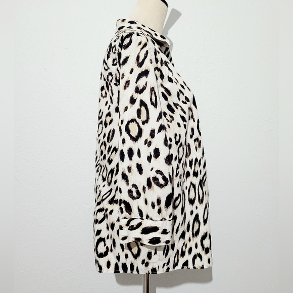Chico’s Women Size XL Button Front Leopard Print Blouse 100% Cotton 3/4 Sleeve - Picture 3 of 13